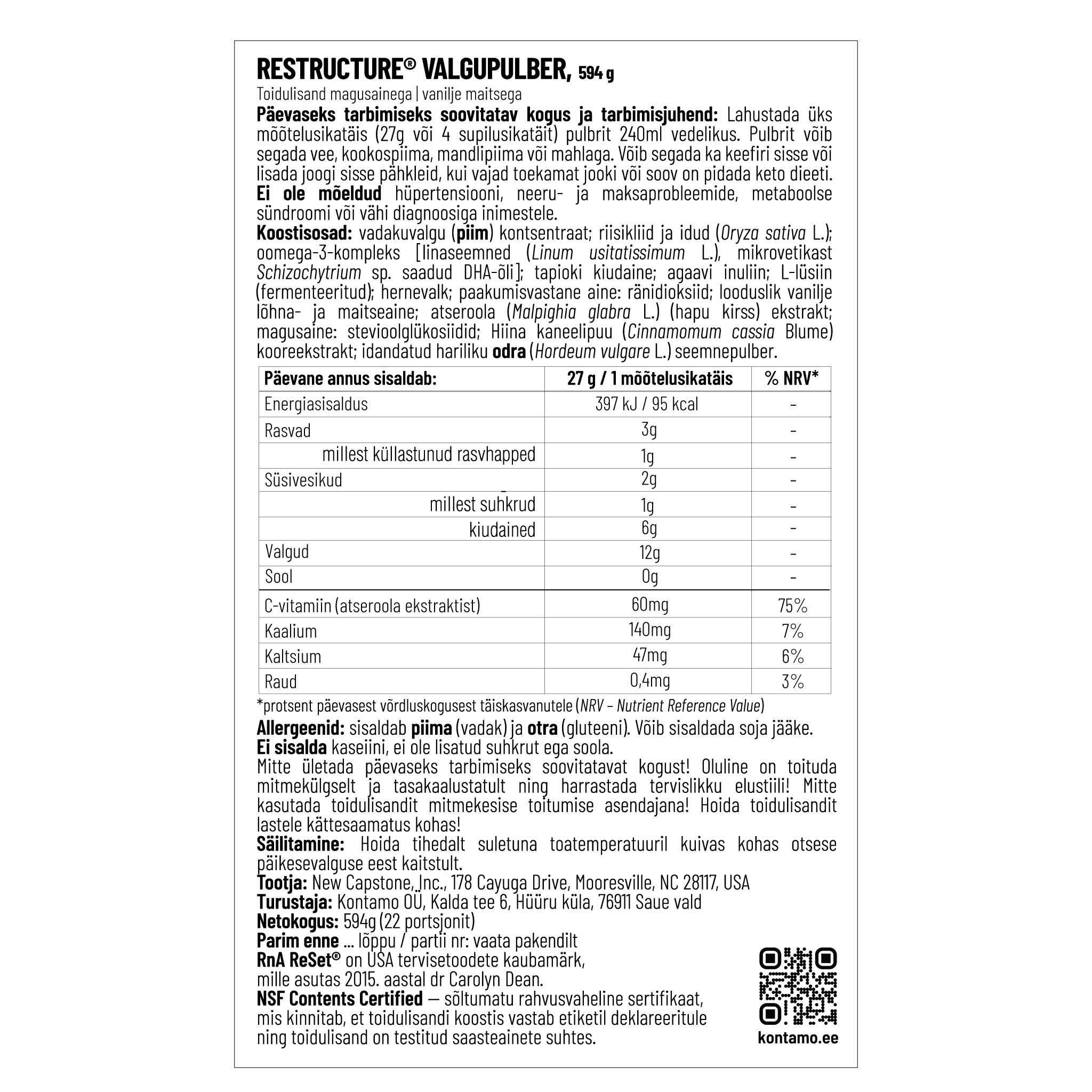 Rna Reset ReStructure® valgupulber, 594g pakend