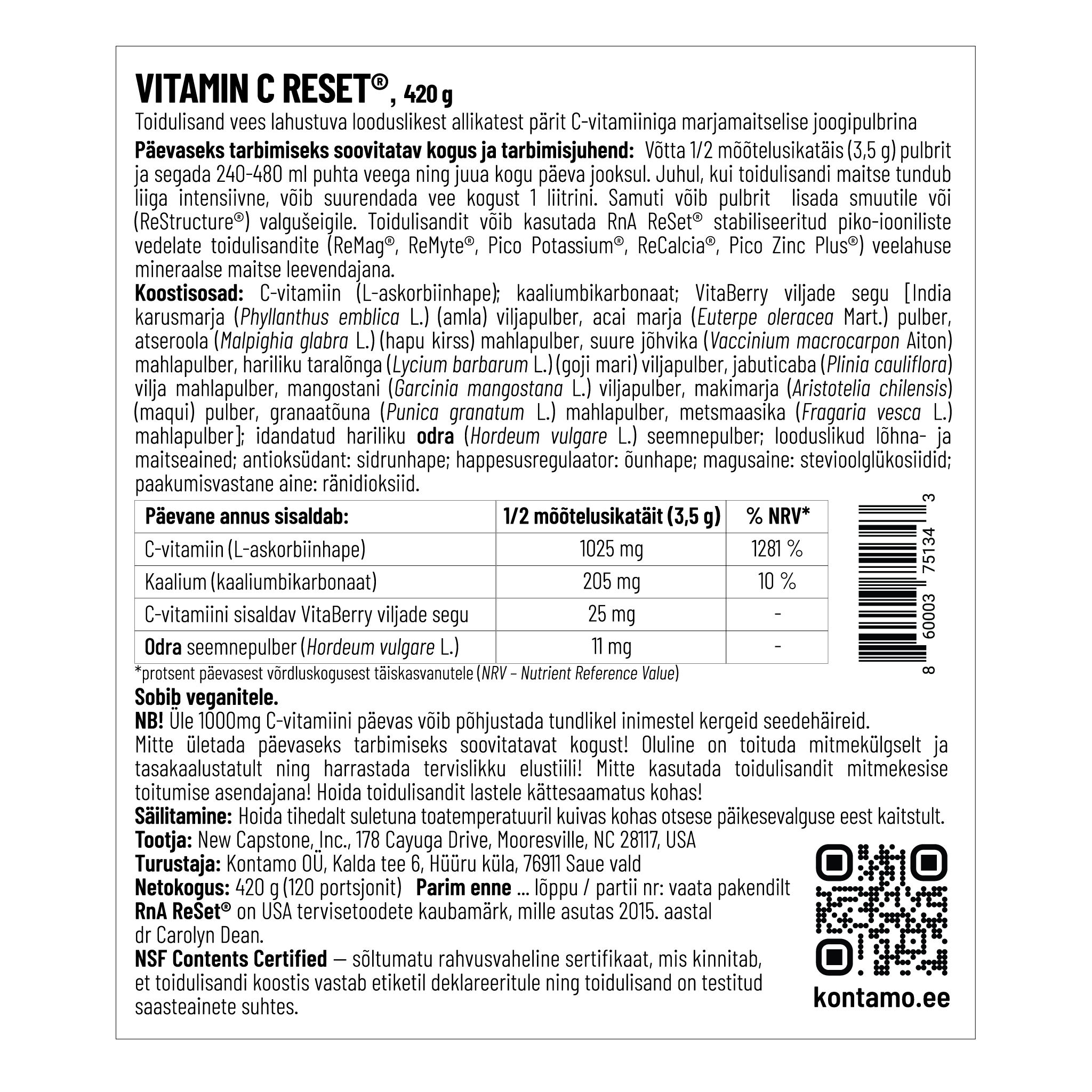 Rna Reset Vitamin C ReSet®, 420g pakend