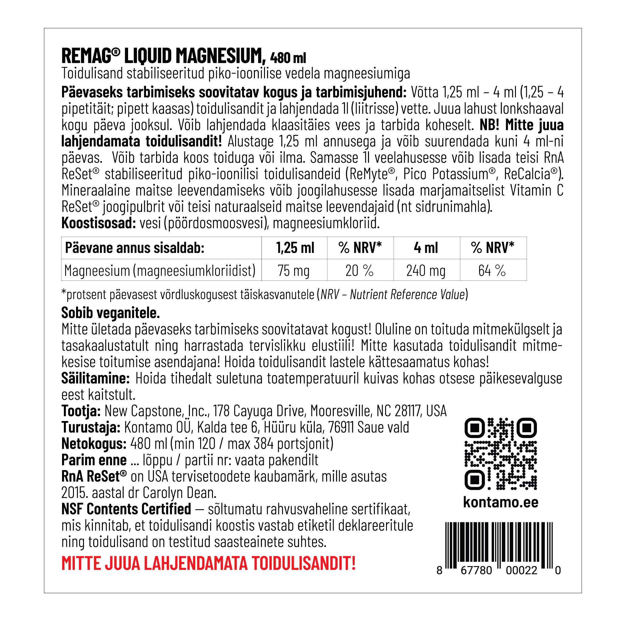 ReMag®, 480ml + ReMag®, 120ml (toidulisand magneesiumiga)